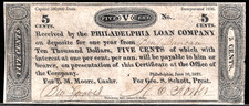 June 10, 1837 PA Pennsylvania Philadelphia Loan Co 5¢ Cents Obsolete Banknote picture