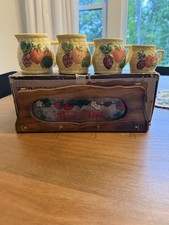 Vintage Wild Strawberry Measuring Cups and Wooden Hanging Rack picture