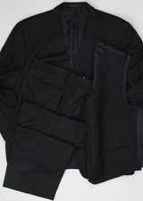 Vintage Paulo Solari Athletic Fit 90s 80s Three Piece Wool Suit 48R 38x30 Black picture