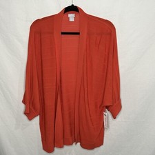 Chico's Open Cardigan Sweater Sz 2 Large Orange Dolman Sleeve Faux Pleat NWT $99 picture