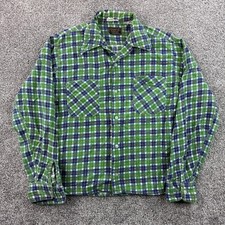 Vintage 60s/70s Printed Flannel Shirt Mens M Campus 100% Cotton USA Plaid picture