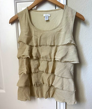 Chico's Yellow Gold Shimmer Ruffle Scoop Neck Wide Strap Stretch Tank Top Size 0 picture