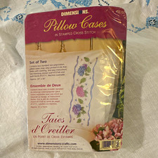 Vintage 2001 Dimensions 72760 Hydrangea Stamped Cross Stitch Pillowcases Set 2 picture