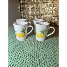 Royal Norfolk Lemon Coffee Mugs Set of 4 Yellow Citrus Green Leaves picture