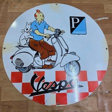 VESPA TINTIN PORCELAIN ENAMEL SIGN 29 X 29 INCHES picture
