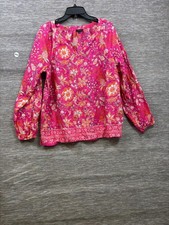 Talbots Pink Floral Cotton Long Sleeve Blouse Size L Split Neckline picture