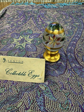 Fenton Handpainted Art Glass Egg J.K. Spindler LE 1/2500 22K Gold Stand picture