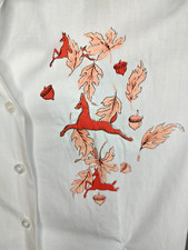 Vtg 50s/60s Smart Lady  Loop Collar Shirt Top Womens Sz 34 Deer Applique/Leaves picture