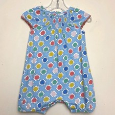 Baby Boden Girls 6-12 Months Blue Flowers Cotton Romper Summer picture