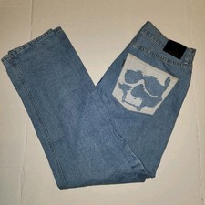 G59 Records Skull Pocket Light Wash Denim Jeans Men Size 34x30 Hip Hop Graphic picture