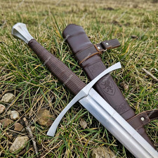 Medieval Long Sword Handmade High Carbon Steel Blade Leather Grip Fantasy Knight picture