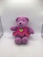 Vtg Russ Berrie Chenille Teddy Bear Handemade Purple Pink Dress Flower Retired picture