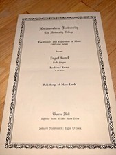 1938 Playbill ENGEL LUND, FOLK SINGER Thorne Hall NORTHWESTERN UNIVERSITY picture