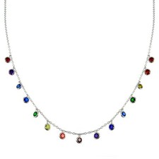 MULTI - COLOR NECKLACE W/ LAB GEMSTONES / 925 STERLING SILVER /  16-18'' CHAIN  picture