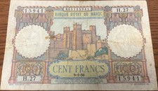 Morocco 100 Francs 1950  Banknote Banque d'Etat du Maroc P. 45 no tears picture