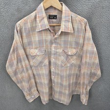 Vintage Towncraft Shirt Mens XL Beige Plaid 70s JC Penny Burton Up Long Sleeve picture