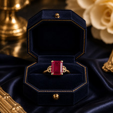 4.00 Ct Emerald Cut Natural Ruby  Wedding Ring 14K  Yellow Gold picture