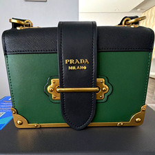 PRADA Small Green/Black Crossbody Bag Gold Hardware Buckle Detachable Strap picture