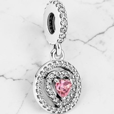 Pandora Silver Charm Sparkling Double Halo Heart Dangle Charm picture