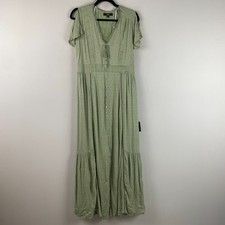 Lulus Completely In Love Swiss Dot Button-Front Maxi Dress Sage Green Sz M picture
