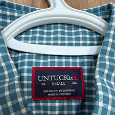 UNTUCKit Men's S Blue White Check Short Sleeve Button-Up Shirt Nylon Blend picture