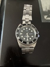 Vintage Timex Divers Watch Day Date 40mm Stainless Steel Black Diving VTG Works  picture