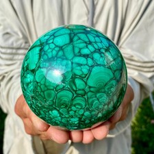 3.08LB Rare Natural Malachite quartz hand Carved sphere Crystal Healing Gem ball picture