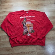 Junk Food Budweiser Sweatshirt Men XL Red Holiday Greetings Beer Christmas picture
