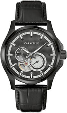 CARAVELLE BY BULOVA AUTOMATIC 45A153 BLACK DIAL & LEATHER STRAP 42MM MENS WATCH picture