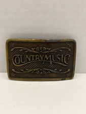 Vintage Indiana Metal Craft Country Music Belt Buckle Brass Tone Western 1970s picture