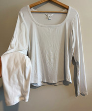 Athleta Women's White Ribbed Stretch Scoop Neck Long Sleeve T-Shirt XL picture
