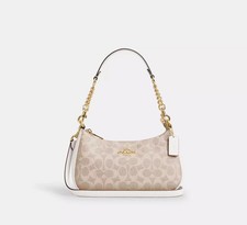 COACH Teri Shoulder Bag In Signature Canvas Gold/Sand/White Chalk New Outlet picture