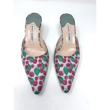 Manolo Blahnik Raspberry Mules Kitten Heel Vintage 90s Almond Toe size 39 picture