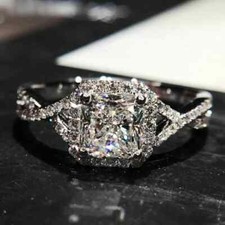 Halo Engagement Ring 2.20Ct Princess Cut White Moissanite 14k White Gold Size 8 picture