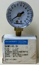 ASHCROFT 15W1005 H 01L 15# Pressure Gauge 0-15 PSI 1-1/2