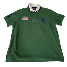 Vintage Polo Ralph Lauren Polo Shirt USA Flag Big Pony Custom Fit Rugby Mens XL picture