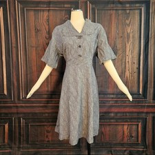 Vintage 1950s Grey Textured Day Dress Collared Buttons Pinup Rockabilly Dress picture