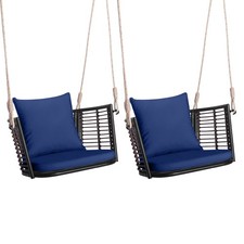 2PCS Patio Hanging Rattan Basket Chair Swing Hammock Chair with Seat Cushion picture