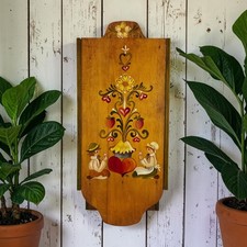 VTG Hand Painted Wood Folk Art Floral Wall Mount Recipe Box Fold Flip Down Door picture