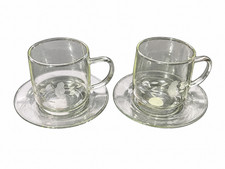Princess House Heritage Crystal Cups & Saucers Set of 2 6103A-B Floral Etched picture