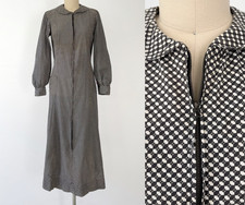1930s 40s Geometric Print Cotton Front Zip Farmhouse Dress Long Sleeves Small picture