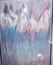 Vintage Pablo Antonio milan art Poster Snow Horses 1986 Framed picture