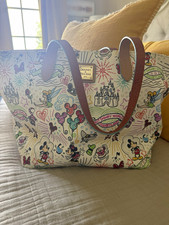 Disney Dooney & Bourke White Sketch Tote Bag Parks Mickey Tinker Bell excellent picture