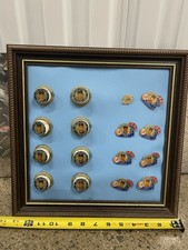 16pc NY Yankees Framed Mini Baseball & Player Pin Display Jeter Rivera 2006 picture