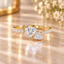 0.90 Ct Dual Heart Lab Grown Diamond Engagement Ring in 14k Yellow Gold picture