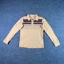 Vintage Ocean Pacific Polo Shirt Mens S Beige Cotton Long Sleeve Striped Op picture