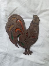 Vintage 1983 Cast Iron & Faux Stained Glass Rooster Wall Decor - Country picture