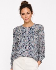 Reiss Olivia Blouse Ditsy Print Zipper Blouse Ruffle Long Sleeve US 4 picture