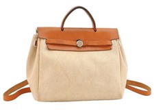 Authentic HERMES Her Bag Ado 2Way Backpack Hand Bag Canvas Leather Beige AD205 picture