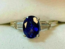 3.25 Ct Oval Cut Natural Sapphire & Diamond Wedding Ring 14K Yellow Gold picture